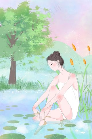 清凉夏日唯美湖边