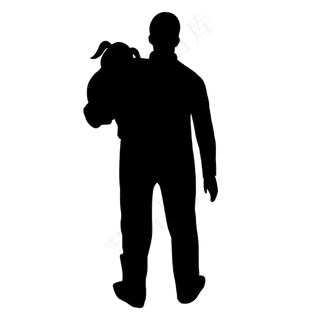父女背影剪影免扣黑白