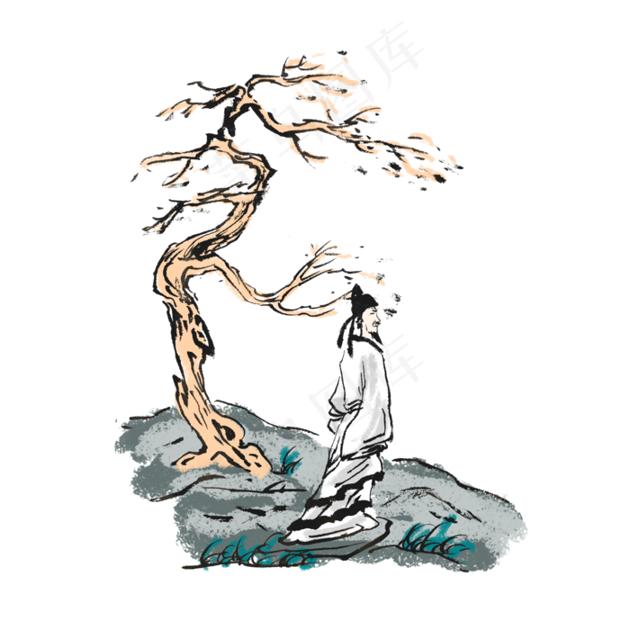 水墨风屈原手绘插画