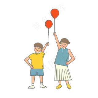 儿童节卡通可爱拿着气球的小孩子