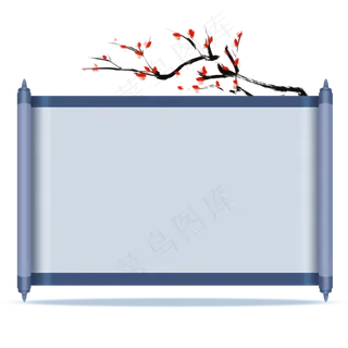 中国风蓝色卷轴,免抠元素