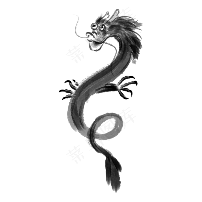 中国风黑色水墨龙,免抠元素
