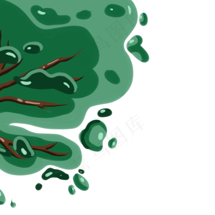 绿色手绘植物大树元素(2000X2000(DPI:300))psd模版下载