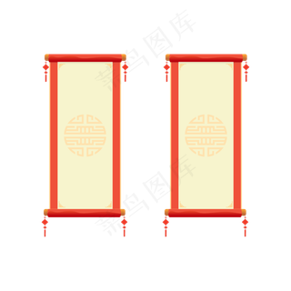 矢量手绘中国画画轴,免抠元素