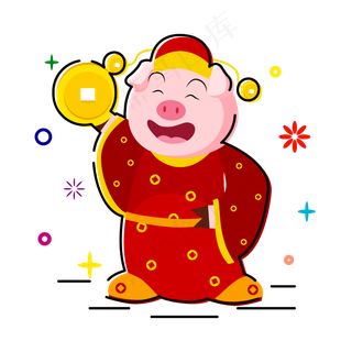 矢量手绘卡通猪年,免抠元素