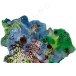 中国画水墨山水梦幻PNG,免抠元素