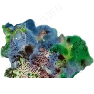 中国画水墨山水梦幻PNG,免抠元素