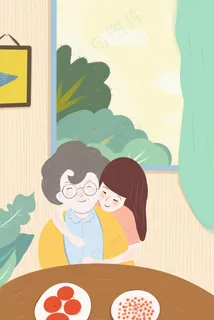 感恩节母亲节温馨插画