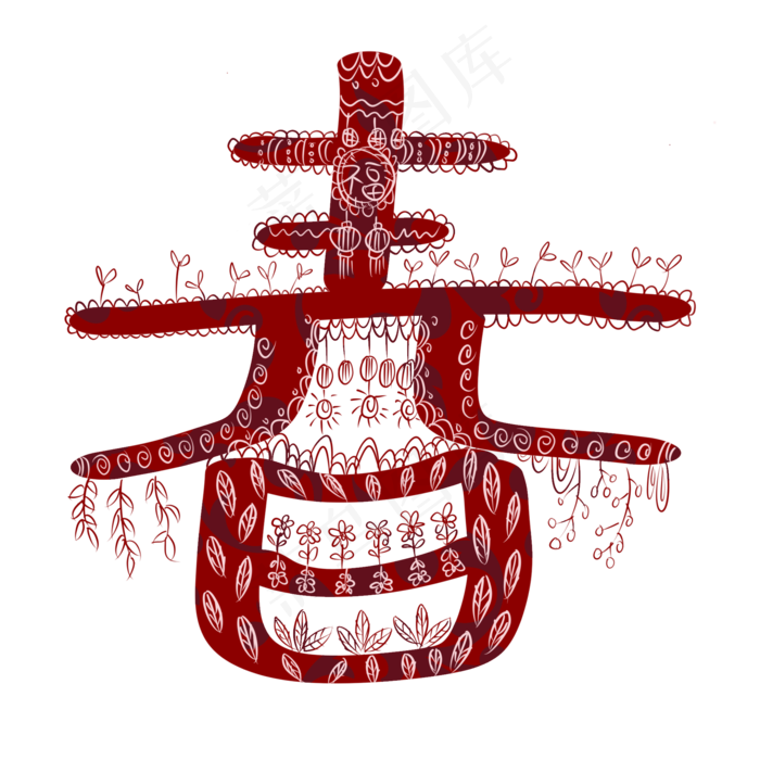 新年窗花红色创意春字,免抠元素(2000X2000(DPI:300))psd模版下载