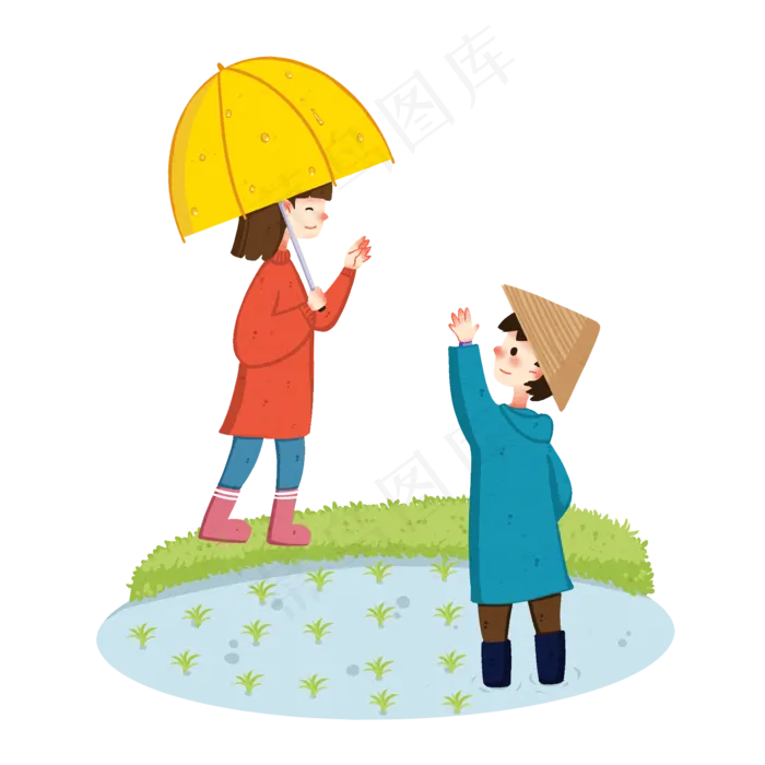 谷雨玩耍的小男孩