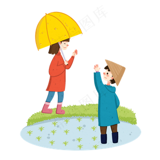 谷雨玩耍的小男孩