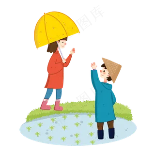 谷雨玩耍的小男孩