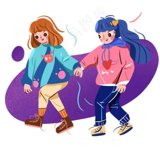 儿童节手拉手的小姐妹手绘png
