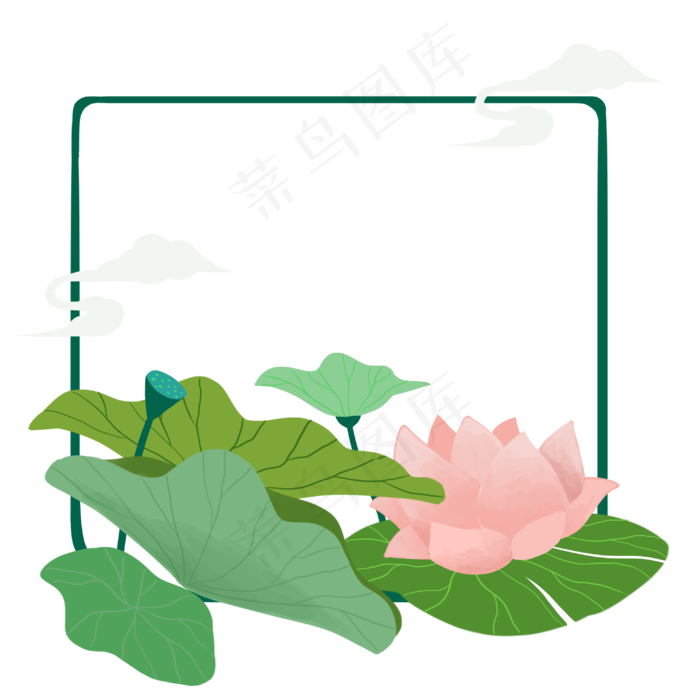 绿色荷叶粉色荷花边框(3000X3000(DPI:300))psd模版下载