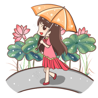 夏日打遮阳伞的女孩