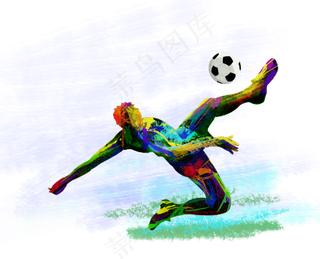 足球员剪影水彩彩墨喷溅