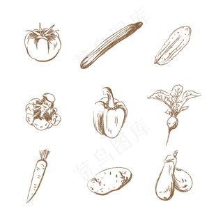 手绘线稿蔬菜矢量图免费下载,免抠元素