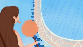 暑假夏天游乐园摩天轮女孩开心快乐