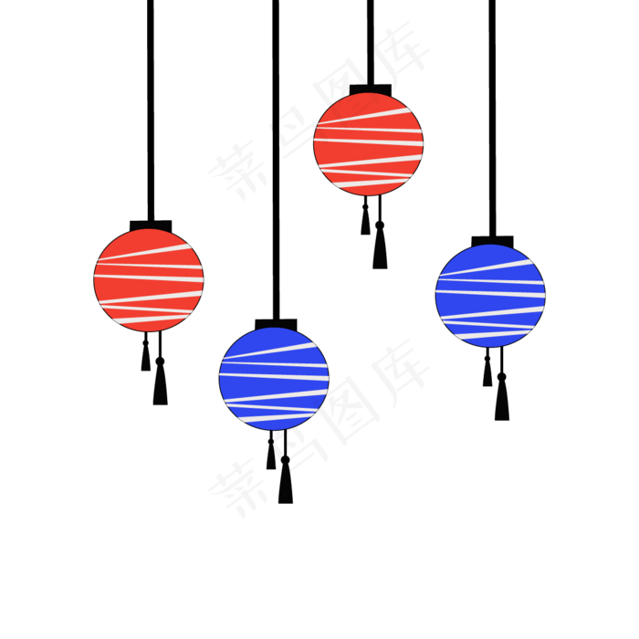 红蓝喜庆灯笼元素,免抠元素