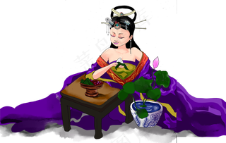 传统美食粽子与古典美女手绘