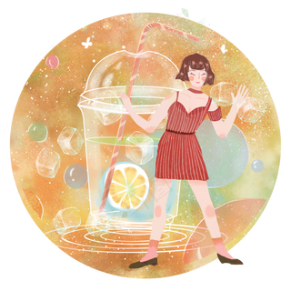 夏日大暑冰饮料女孩png素材