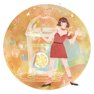 夏日大暑冰饮料女孩png素材