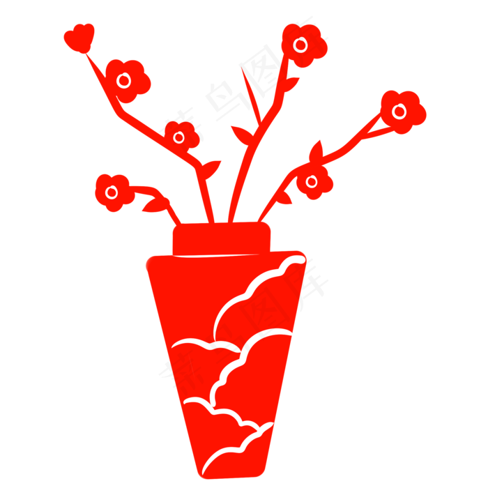 红色传统植物花朵元素,免抠元素