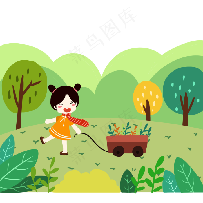 儿童节绿色女孩玩耍