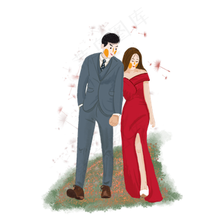 走在草地上约会的小情侣