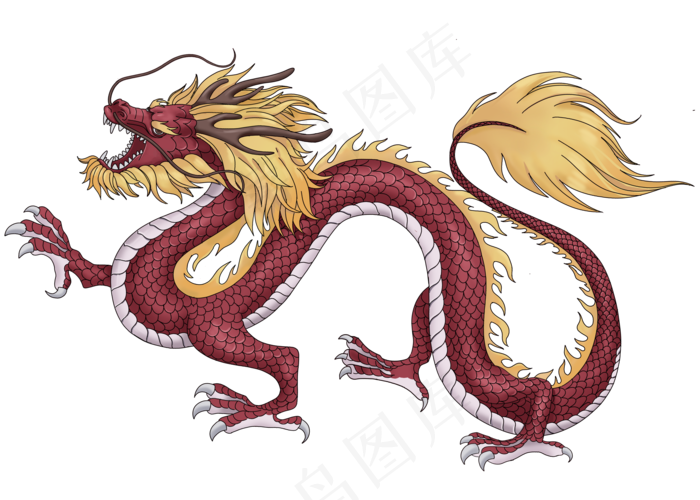 中国古典神兽红金神龙,免抠元素