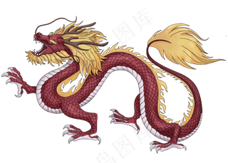 中国古典神兽红金神龙,免抠元素