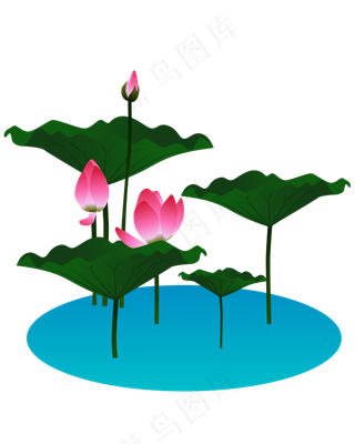 矢量手绘绿色荷叶