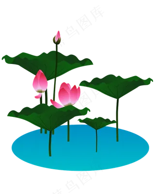 矢量手绘绿色荷叶