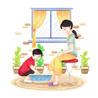 手绘感恩节给妈妈洗脚尽孝心原创,免抠元素 手绘感恩节给妈妈洗脚尽孝心原创,免抠元素