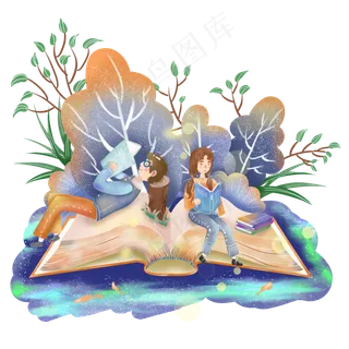 世界读书日夜晚湖面上读书的人物,免抠元素