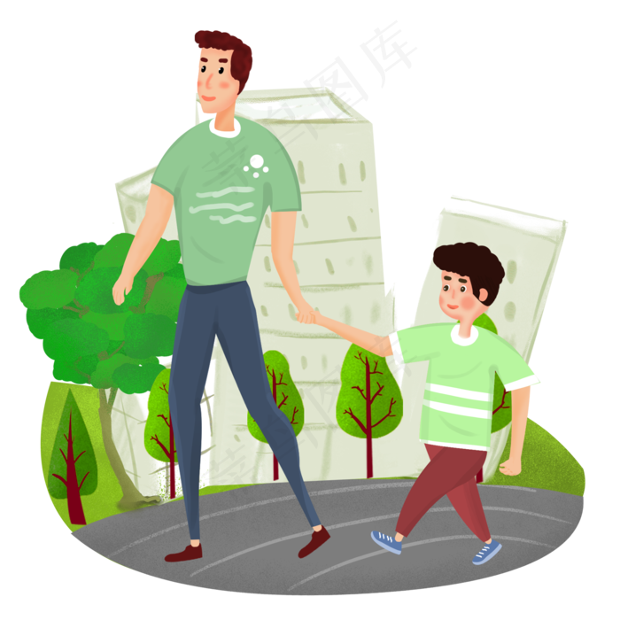 父子外出游玩插画