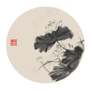 中国风古典水墨荷花古风矢量图