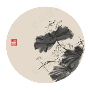 中国风古典水墨荷花古风矢量图
