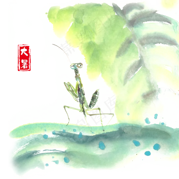 大暑绿叶与螳螂(4724X4724(DPI:300))psd模版下载