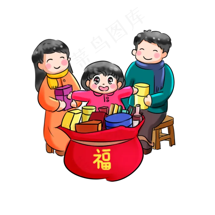 2019新年买年货系列卡通手绘Q版新�,免抠元素(2000X2000(DPI:300))psd模版下载