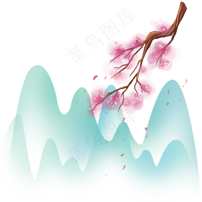 水墨樱花和青山(2048X2048(DPI:132))psd模版下载