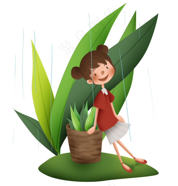 春天野外避雨的女孩,免抠元素