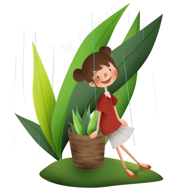 春天野外避雨的女孩,免抠元素
