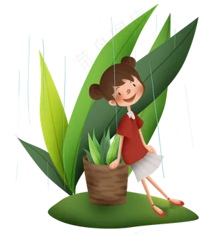 春天野外避雨的女孩,免抠元素