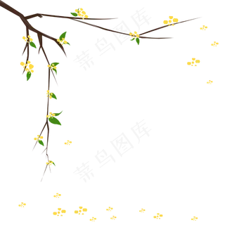 浅黄色文艺手绘小黄花树枝花藤