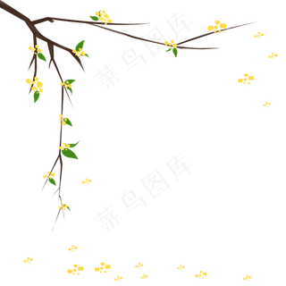浅黄色文艺手绘小黄花树枝花藤
