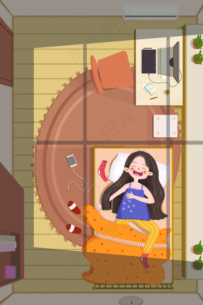 春困小女孩在有地毯的卧室睡觉(3545X5315(DPI:300))psd模版下载