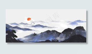 中国风水墨风格古风古典山水矢量