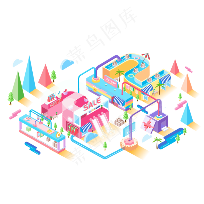 2.5D双十二网购促销元素,免抠元素