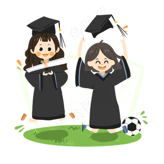 卡通女孩拍毕业照PNG素材